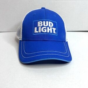 Bud Light Blue & White Mesh Trucker Hat Cap Snapback Adjustable. Pre-Owned